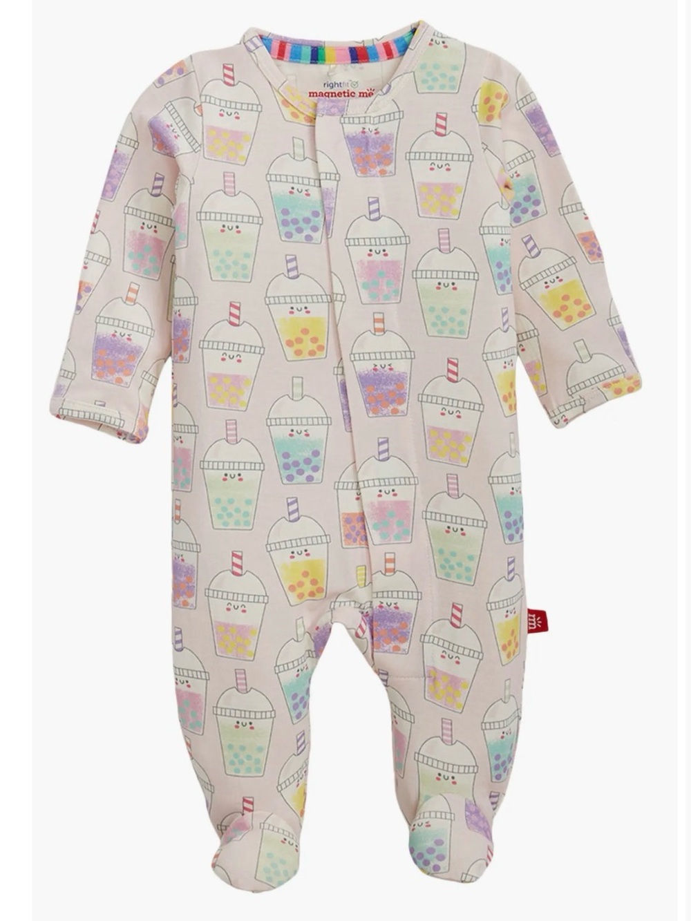 Magnetic Me Cream Bubble Tea Print Footie in Pastel Multicolor